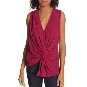 Cinq a Sept Abby blouse top shirt tulip pink twist front sleeveless crepe new M
